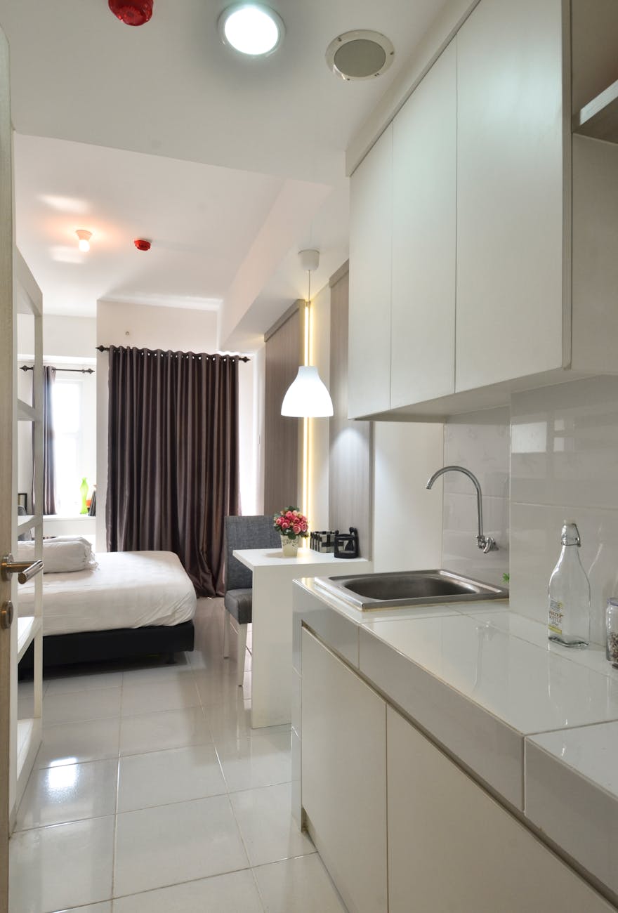 Explore a minimalist apartment interior featuring sleek design in Banten, Indonesia.